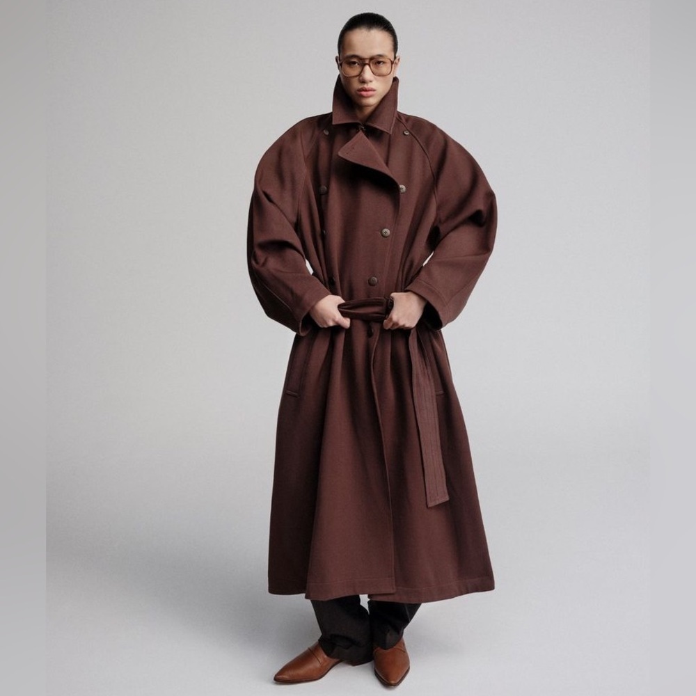 Azzedine Alaïa 1987 Rare Vintage Oversized Belted Wool Coat Brown/Purple - Picture 13 of 13